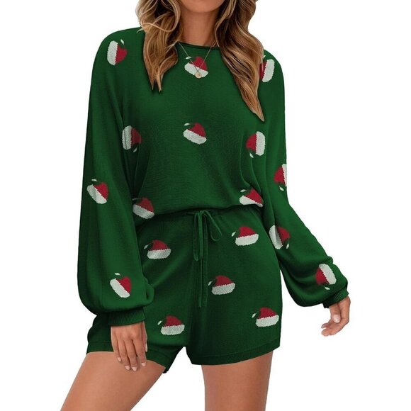 Women Green Lounge Wear Sets Long Sleeve Sweatsuit Matching 2 Piece Outfits - Picture 1 of 5